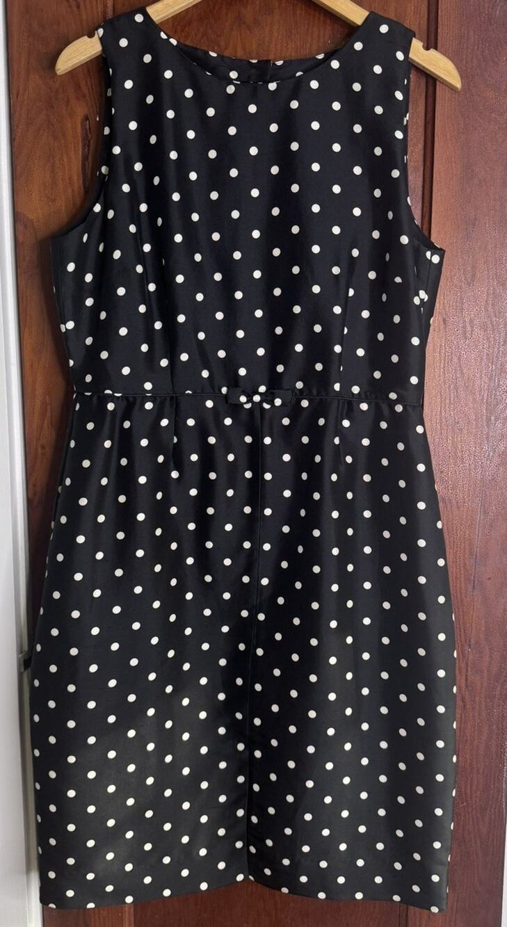 Jane Summers Silk Dress NWT Black Polka Dot Sleeveless Knee Length Size 14 #0123